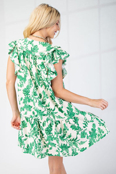 Social Call Printed Dress- Green