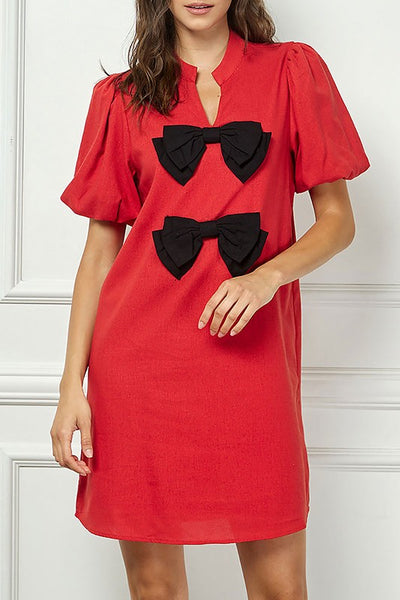 Candlelit Dinner Bubble Sleeve Bow Dress