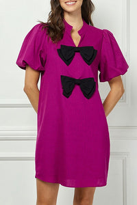 Candlelit Dinner Bubble Sleeve Bow Dress