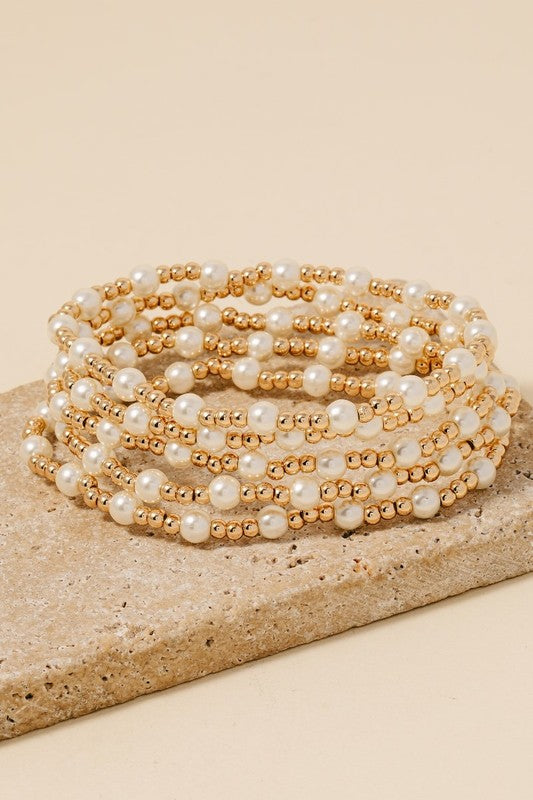 Pearl And Metallic Beaded Bracelet Set