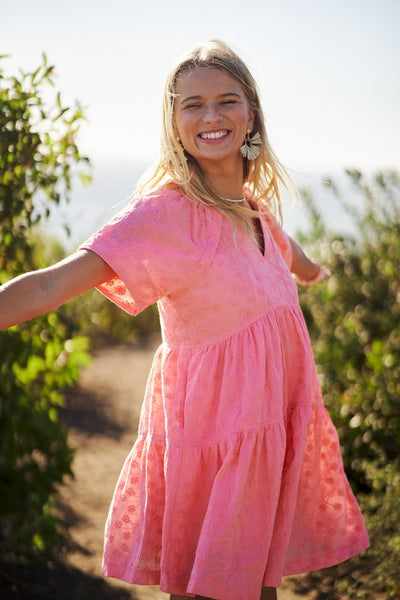 Coral Cutie Embroidered Dress