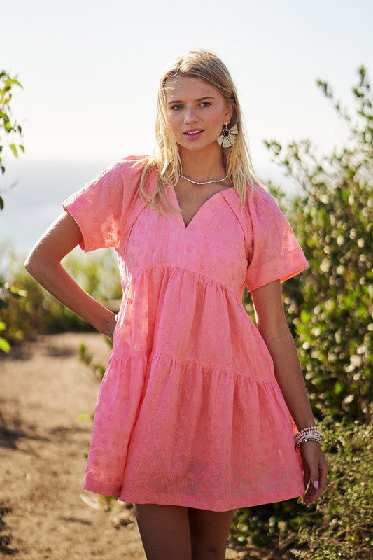 Coral Cutie Embroidered Dress