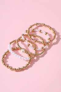 Gold & Pearl Beaded Cross Bracelet Set
