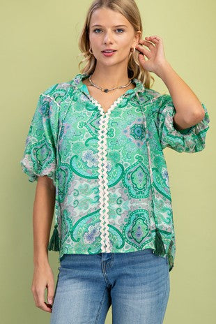 Brunch Spot Medallion Print Top