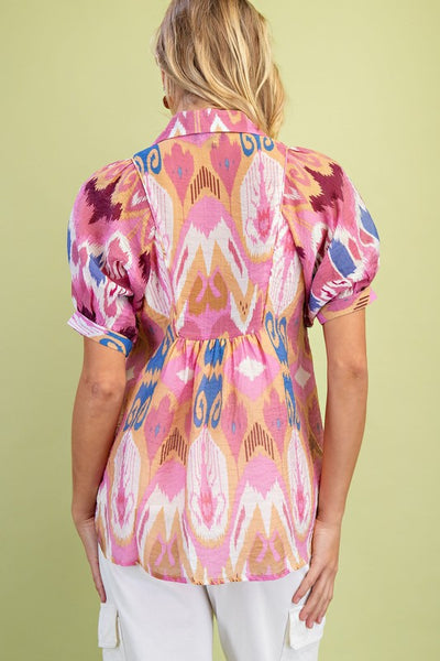 Flight Plans Smocked Top- Berry