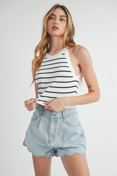 The Addy Scalloped Denim Shorts