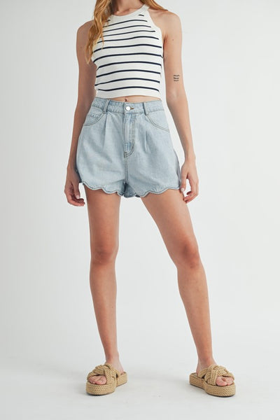 The Addy Scalloped Denim Shorts