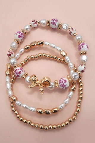 Pink Bow Multi Layer Bracelet