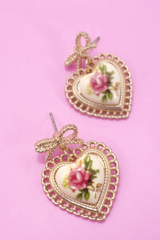 Rose Bow Drop Earrings