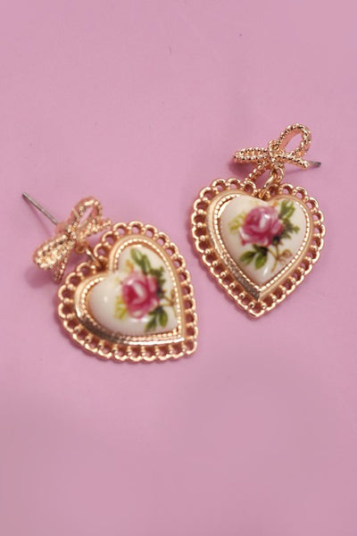 Rose Bow Drop Earrings