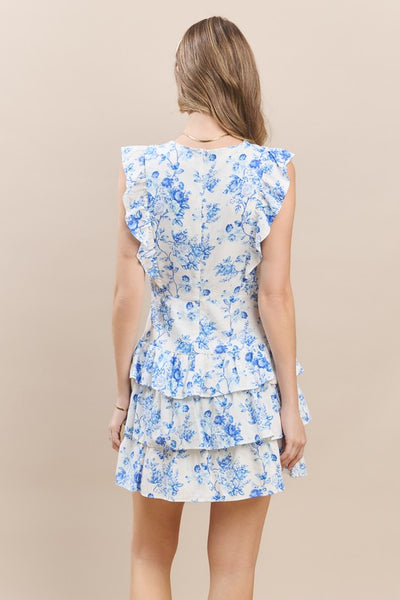 Blue Willow Floral Ruffle Dress