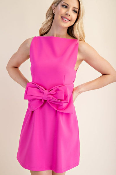 Heart To Heart Bow Dress- Hot Pink