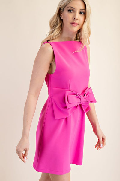 Heart To Heart Bow Dress- Hot Pink