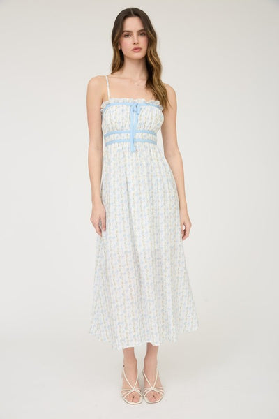 Unforgettable Love Floral Bow Midi Dress- Blue