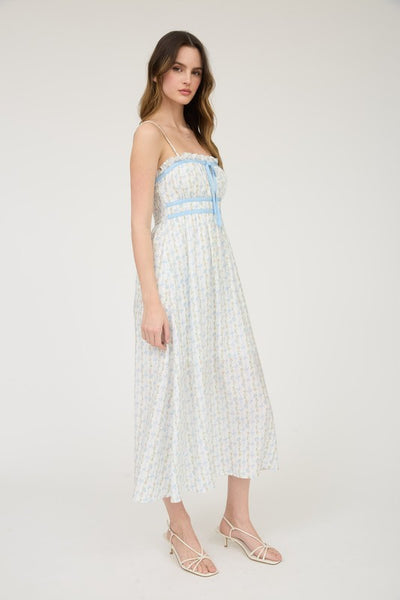 Unforgettable Love Floral Bow Midi Dress- Blue
