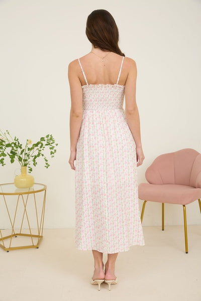 Unforgettable Love Floral Bow Midi Dress- Pink