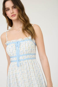 Unforgettable Love Floral Bow Midi Dress- Blue