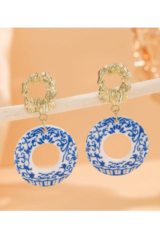 Blue & White Porcelain Circle Earrings