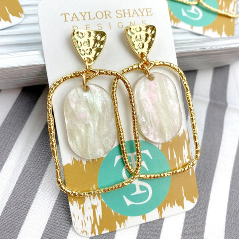 Taylor Shaye White Shimmer Oval Hoops