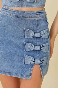 Western Charm Denim Mini Skirt with Bow Detail