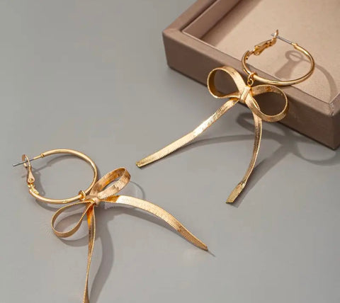 Bowknot Drop Hoop Earrings