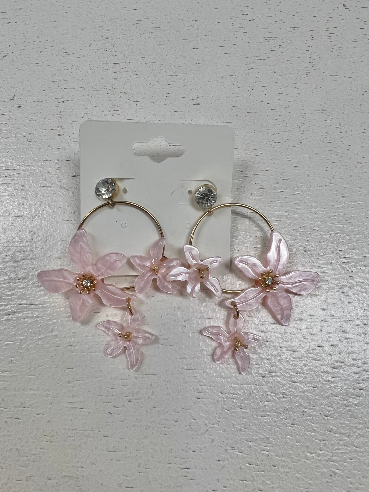 Pink Dangle Flower Earrings