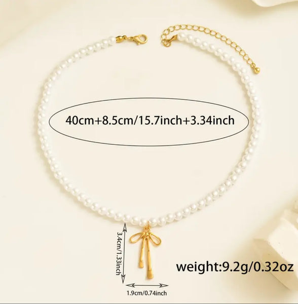 Pearl Chain Bowknot Necklace
