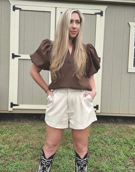 Elevate Puff Sleeve Top- Brown