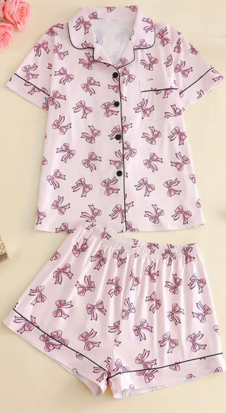 Pink Bow Print Lounge Set