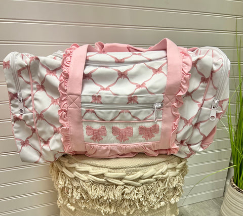 Pink Bows Smocked Duffel Bag