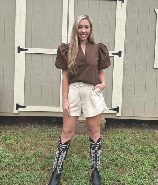 Elevate Puff Sleeve Top- Brown