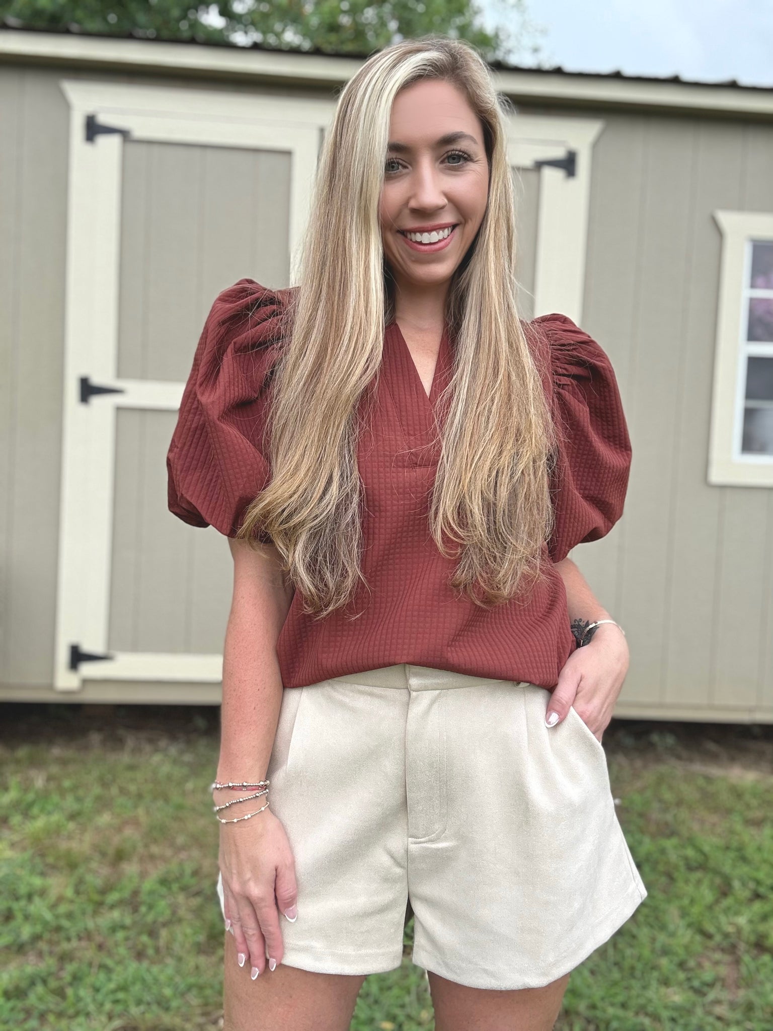 Elevate Puff Sleeve Top- Rust
