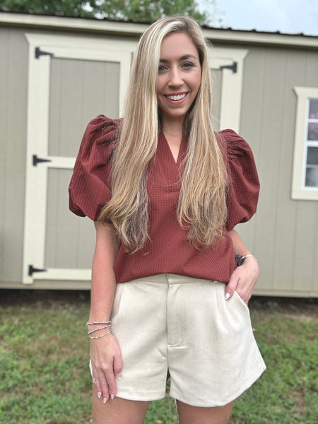 Elevate Puff Sleeve Top- Rust