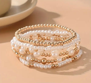 Boho Pearl & Beaded Bracelet Set