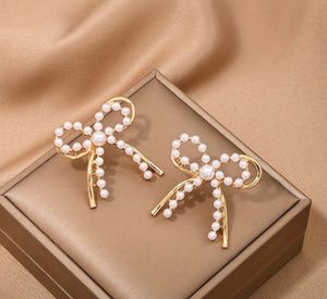 Double Layer Pearl Bow Earrings