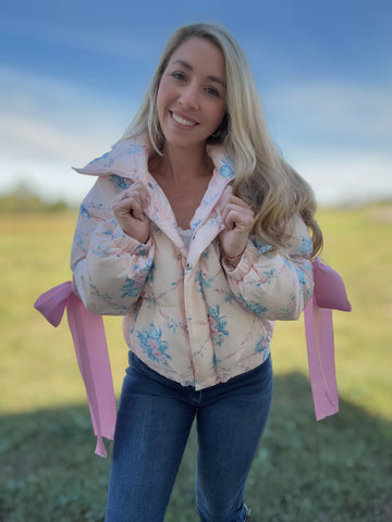 The Elle Woods Floral Bow Puffer Jacket