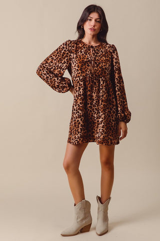 Fall Mixer Leopard Front Tie Dress