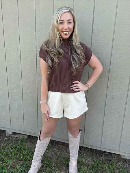 Cafe Cutie Mock Neck Crop Sweater