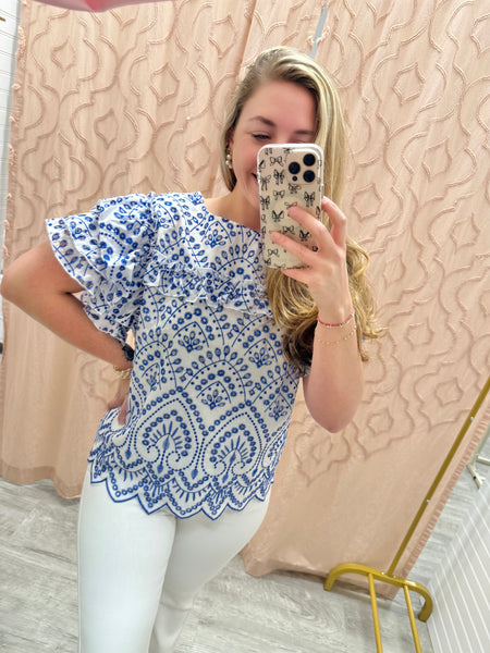 Palms Away Eyelet Top