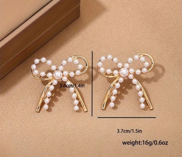 Double Layer Pearl Bow Earrings