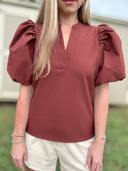 Elevate Puff Sleeve Top- Rust