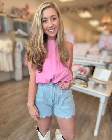 The Addy Scalloped Denim Shorts