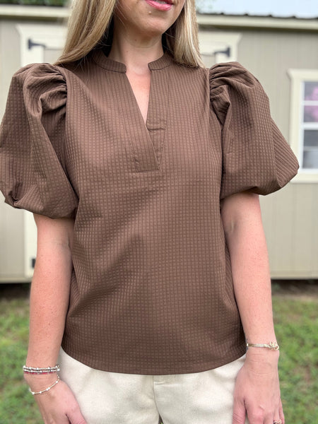 Elevate Puff Sleeve Top- Brown