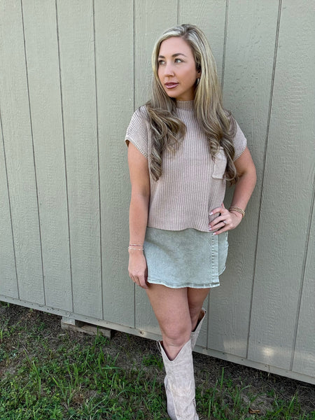 Cafe Cutie Mock Neck Crop Sweater