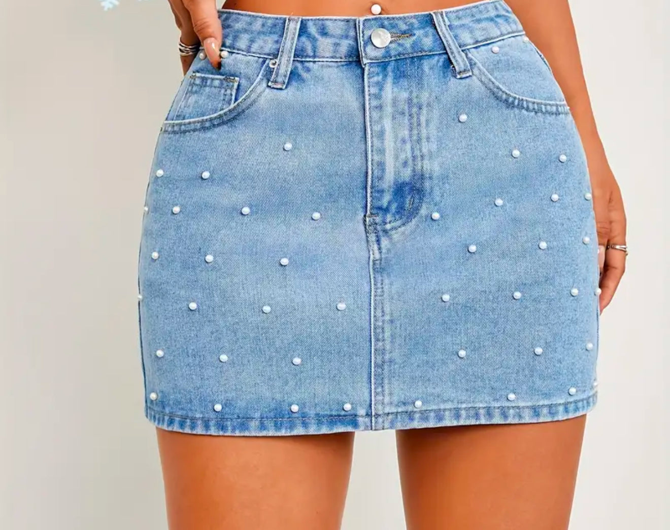 For The Thrill Pearl Denim Skirt