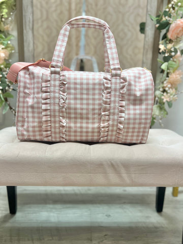 Pink Gingham Ruffle Duffle Bag