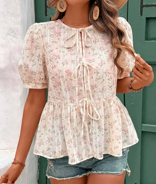 Floral Fields Tie Front Top