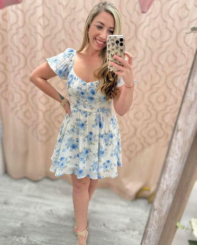 Blue Blossoms Floral Dress