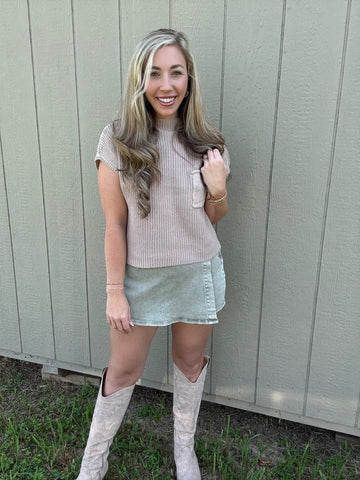 Cafe Cutie Mock Neck Crop Sweater