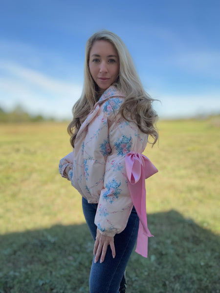 The Elle Woods Floral Bow Puffer Jacket